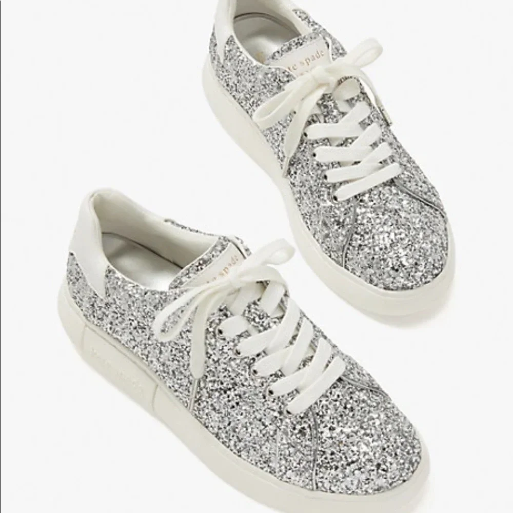 Kate Spade New York Lift Glitter Sneaker Silver Size 7
